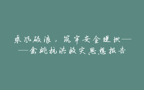 乘风破浪,筑牢安全堤坝——余姚抗洪救灾思想报告