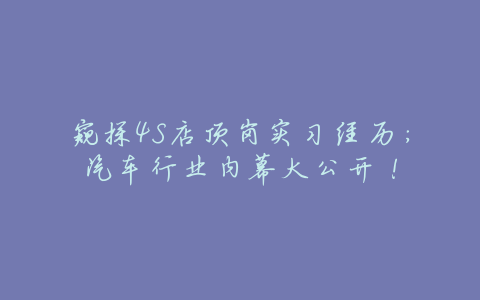 窥探4S店顶岗实习经历:汽车行业内幕大公开!