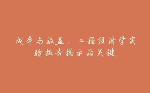 成本与效益:工程经济学实验报告揭示的关键
