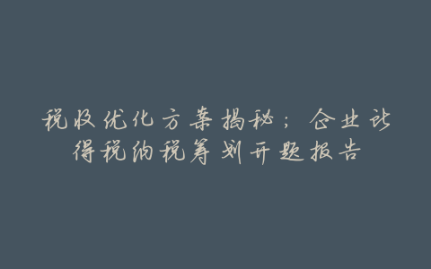税收优化方案揭秘:企业所得税纳税筹划开题报告