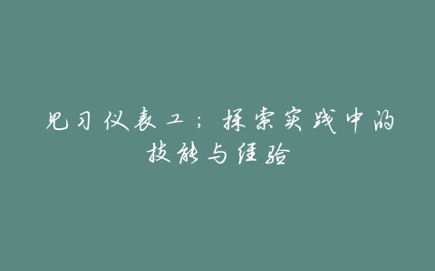 见习仪表工:探索实践中的技能与经验