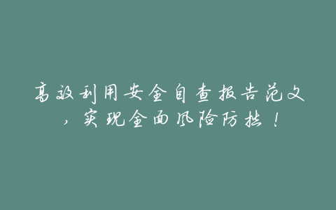 高效利用安全自查报告范文,实现全面风险防控!