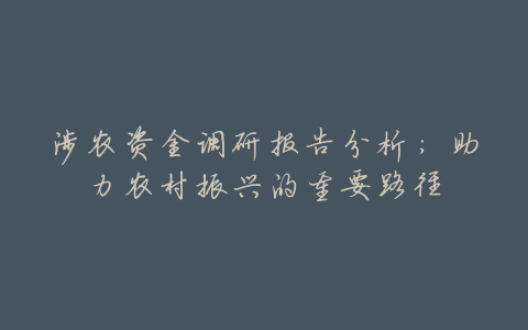涉农资金调研报告分析:助力农村振兴的重要路径