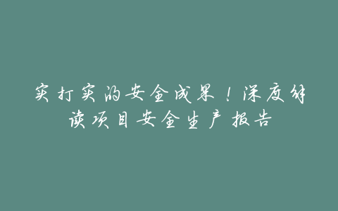 实打实的安全成果！深度解读项目安全生产报告
