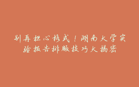 别再担心格式!湖南大学实验报告排版技巧大揭密