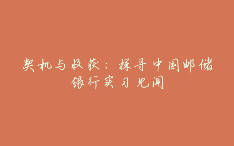 契机与收获:探寻中国邮储银行实习见闻