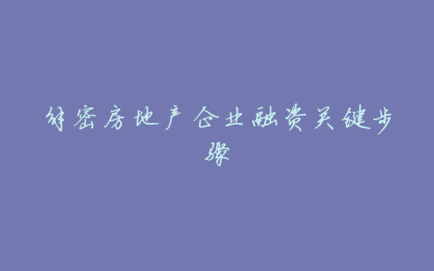 解密房地产企业融资关键步骤