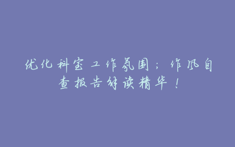 优化科室工作氛围:作风自查报告解读精华!