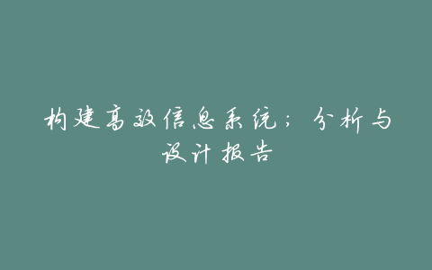 构建高效信息系统:分析与设计报告