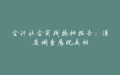 会计社会实践揭秘报告:深度调查展现真相