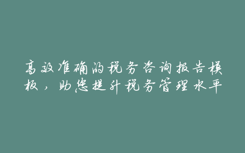 高效准确的税务咨询报告模板,助您提升税务管理水平