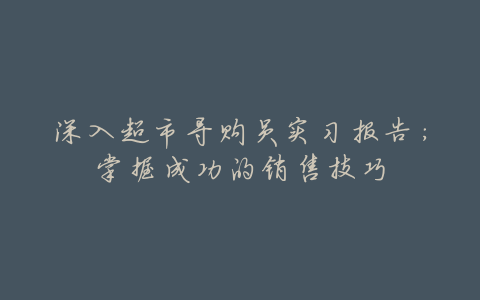 深入超市导购员实习报告:掌握成功的销售技巧