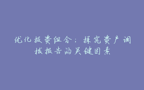 优化投资组合：探究资产调拨报告的关键因素
