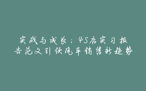 实战与成长:4S店实习报告范文引领汽车销售新趋势