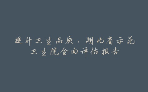 提升卫生品质,湖北省示范卫生院全面评估报告