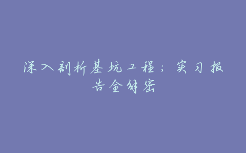 深入剖析基坑工程:实习报告全解密