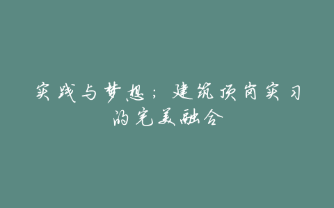 实践与梦想:建筑顶岗实习的完美融合
