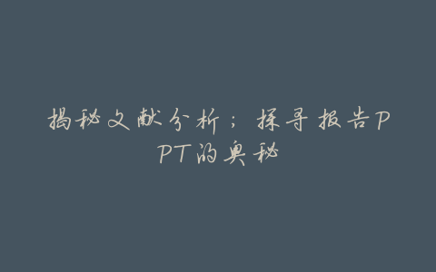 揭秘文献分析:探寻报告PPT的奥秘