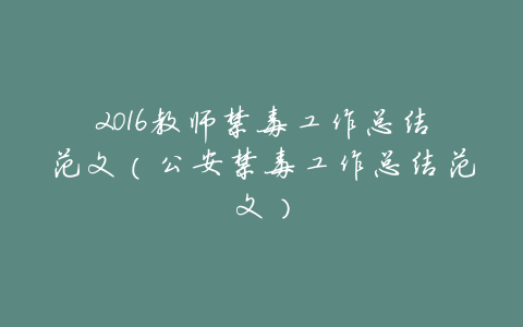 2016教师禁毒工作总结范文(公安禁毒工作总结范文)