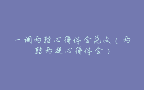 一调两转心得体会范文(两转两提心得体会)