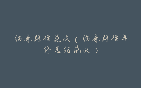 临床路径范文(临床路径年终总结范文)