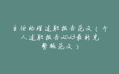 主任助理述职报告范文（个人述职报告2023最新完整版范文）