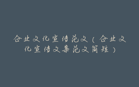 企业文化宣传范文(企业文化宣传文案范文简短)