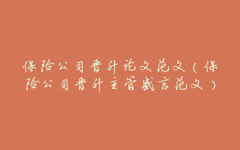 保险公司晋升论文范文(保险公司晋升主管感言范文)
