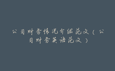 公司财务情况介绍范文(公司财务英语范文)