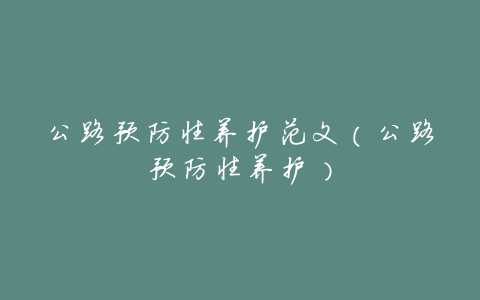 公路预防性养护范文(公路预防性养护)