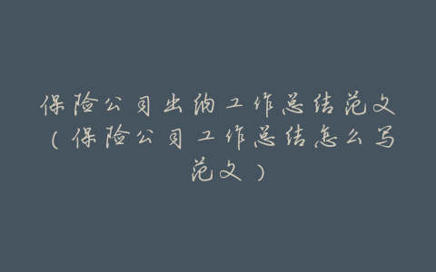 保险公司出纳工作总结范文(保险公司工作总结怎么写 范文)