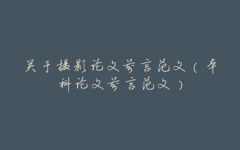 关于摄影论文前言范文(本科论文前言范文)