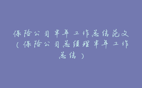 保险公司半年工作总结范文(保险公司总经理半年工作总结)