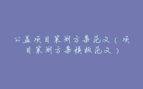 公益项目策划方案范文(项目策划方案模板范文)
