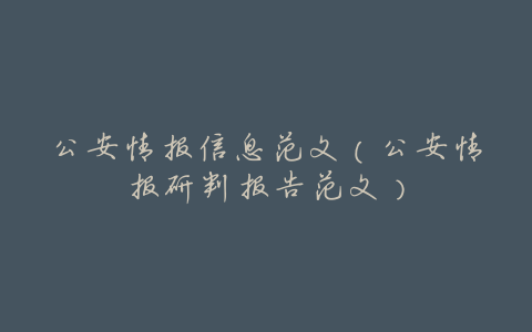 公安情报信息范文(公安情报研判报告范文)