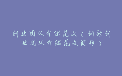 创业团队介绍范文(创新创业团队介绍范文简短)
