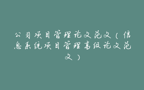 公司项目管理论文范文（信息系统项目管理高级论文范文）