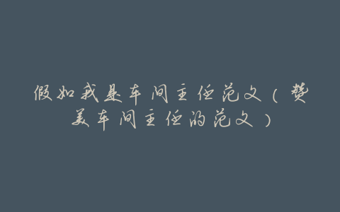 假如我是车间主任范文(赞美车间主任的范文)