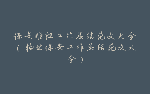 保安班组工作总结范文大全(物业保安工作总结范文大全)
