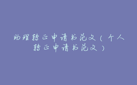 助理转正申请书范文(个人转正申请书范文)