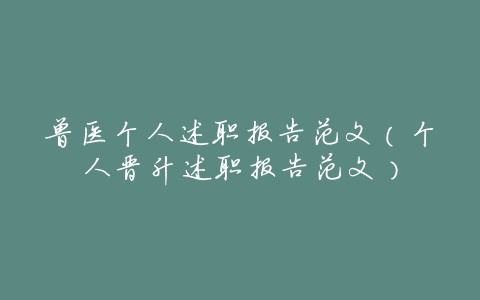 兽医个人述职报告范文(个人晋升述职报告范文)
