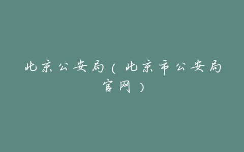 北京公安局(北京市公安局官网)