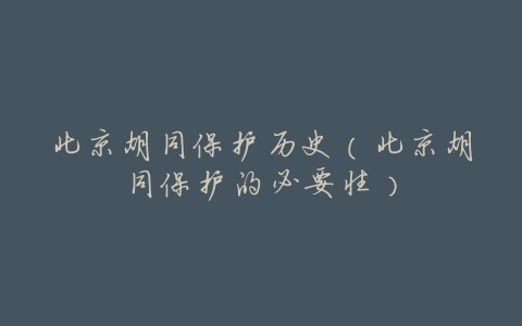 北京胡同保护历史(北京胡同保护的必要性)